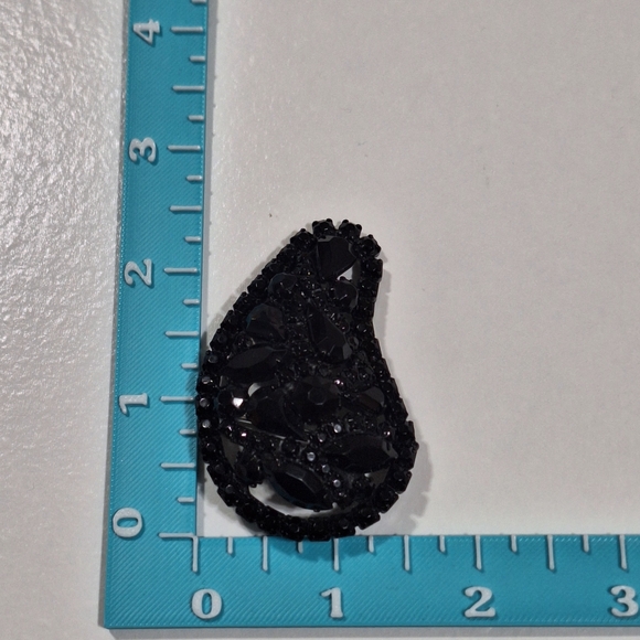 Vtg Weiss Black Prong Set Rhinestone Brooch Pin 2.25" Mourning Brooch - Picture 7 of 10